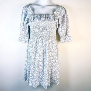 WAYF Dress Women 1X Plus Blue Floral Tonya Smocked Cottagecore 100% Cotton NWOT